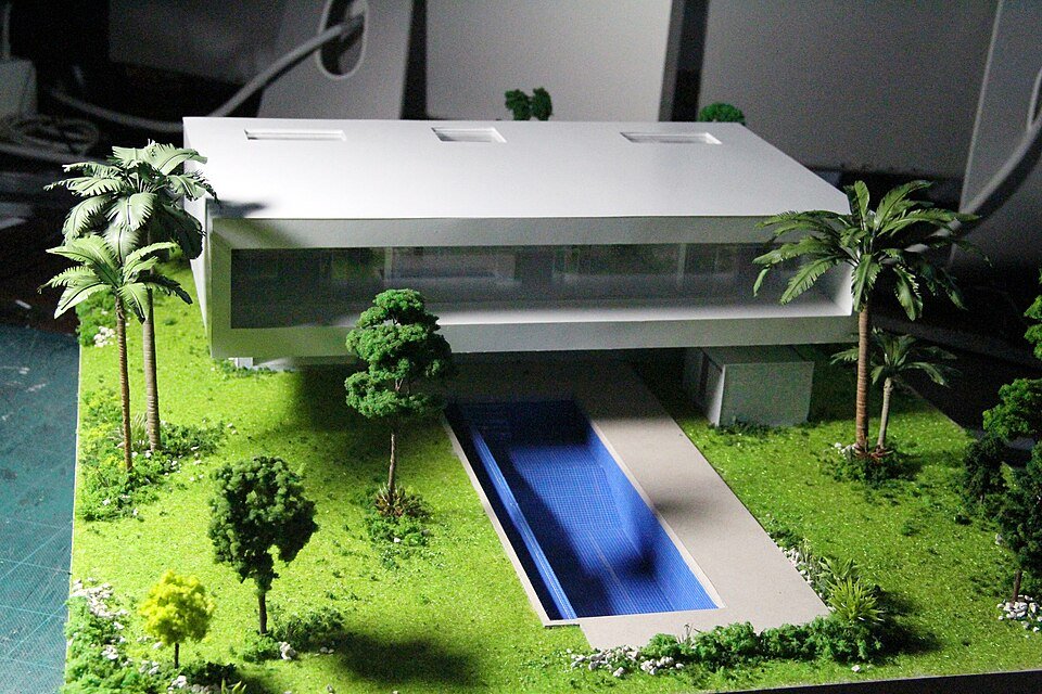 Architectural model landscaped with grass mat (example of use)